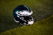 A Philadelphia Eagles' helmet is seen before an NFL football game, Monday, Nov. 14, 2022, in Philadelphia. (AP Photo/Matt Slocum)