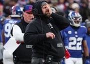 New York Giants head coach Brian Daboll reacts as a two point conversion fails late in the fourth quarter against the Los Angeles Rams, Sunday, Dec. 31, 2023 in East Rutherford, N.J. The Rams won, 26-25.