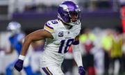 Minnesota Vikings wide receiver Justin Jefferson (18) in action during the second half of an NFL football game against the Detroit Lions, Sunday, Dec. 24, 2023 in Minneapolis.